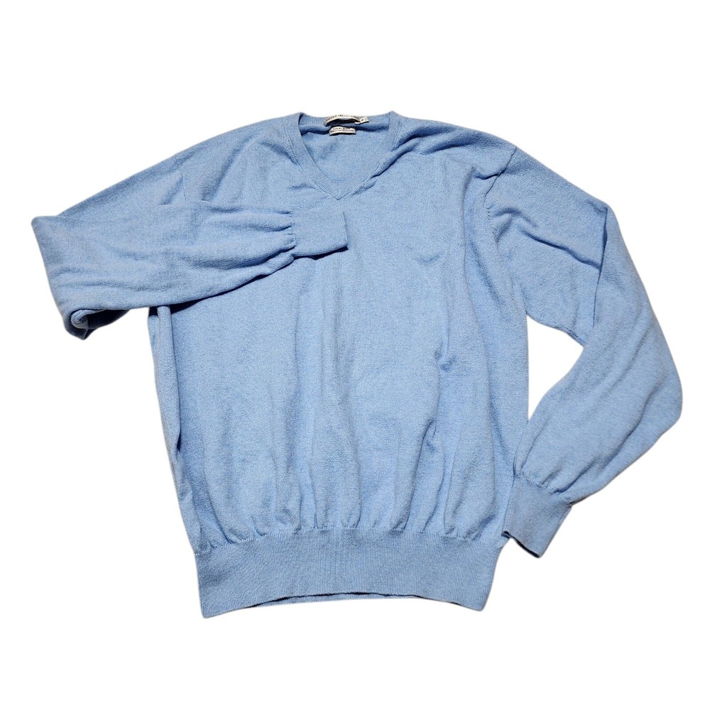 Peter Millar V-Neck Sweater Mens Medium Blue Cotton Cashmere Luxury Blend Soft‎